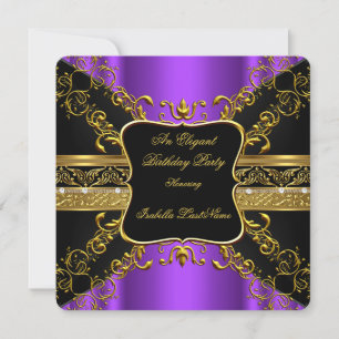 Convites Festa de Aniversário Roxo Dourado Preto Ornamentad