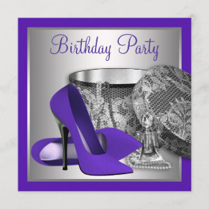 Convites Festa de Aniversário Roxo e Prata de Mulher