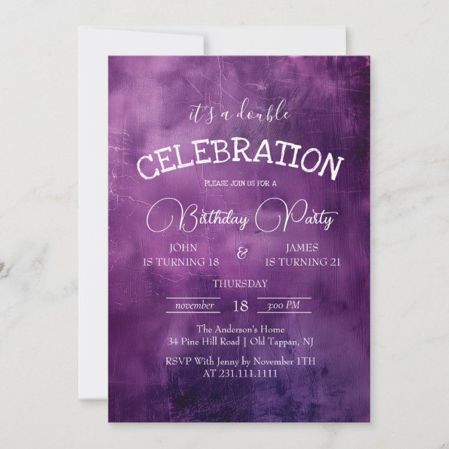 Convites Festa de aniversário Roxo Roxo (Frente)