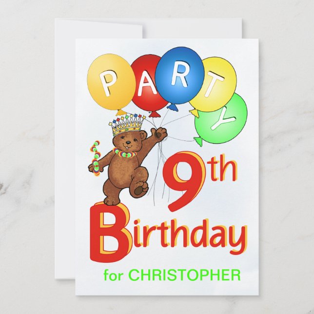 Convites Festa de aniversário Royal Teddy Bear 9th (Frente)