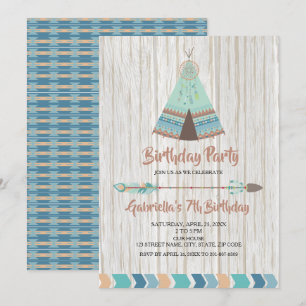 Convites Festa de aniversário Rustic Boho Tribal Teepee