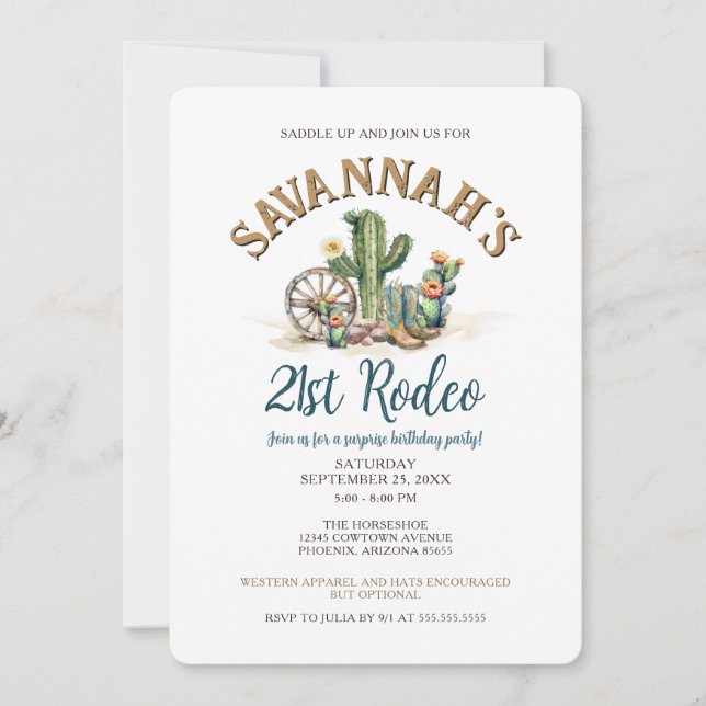 Convites Festa de aniversário Rustic Cactus Cowgirl Rodeo (Frente)