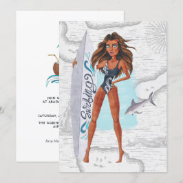Convites Festa de aniversário Rustic Summer Surfer Beach