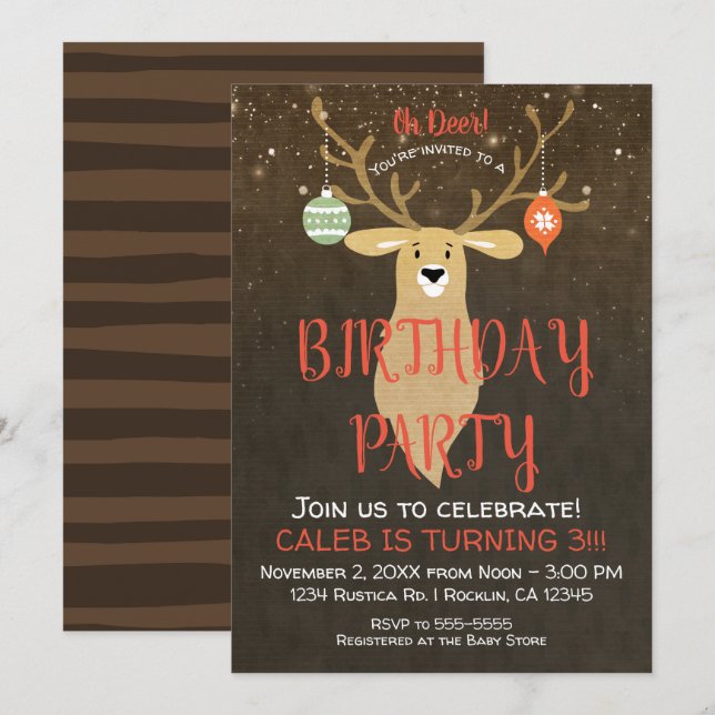 Convites Festa de Aniversário Rústica de Veado das Férias d (Frente/Verso)