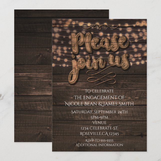 Convites Festa de Aniversário Rústica Tipo em Madeira (Frente/Verso)