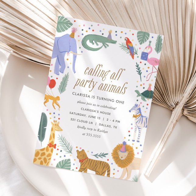 Convites Festa de aniversário Safari de Animais de Partidos (Criador carregado)
