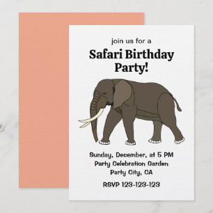 Convites Festa de Aniversário Safari de Animais Elefante