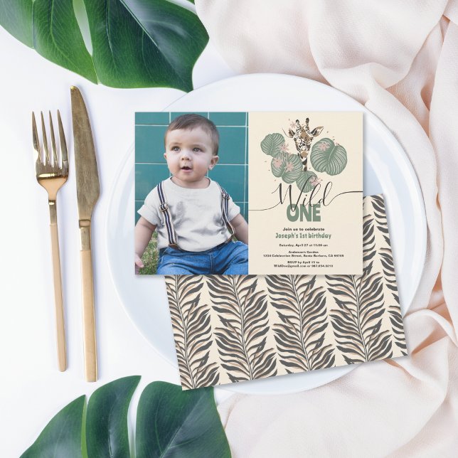 Convites Festa de aniversário Safari Giraffe de Foto Única  (Criador carregado)