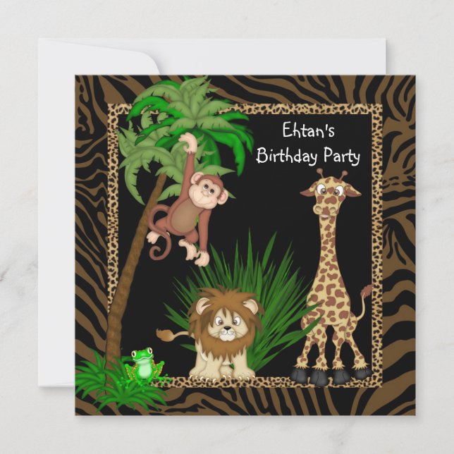 Convites Festa de Aniversário Safari para Meninos (Frente)