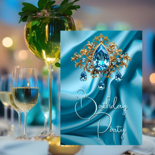 Convites Festa de Aniversário Seda Azul Pó jóia Dourado