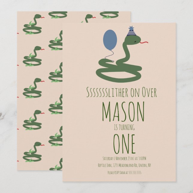 Convites Festa de aniversário Selvagem de Cobra de Réptil D (Frente/Verso)
