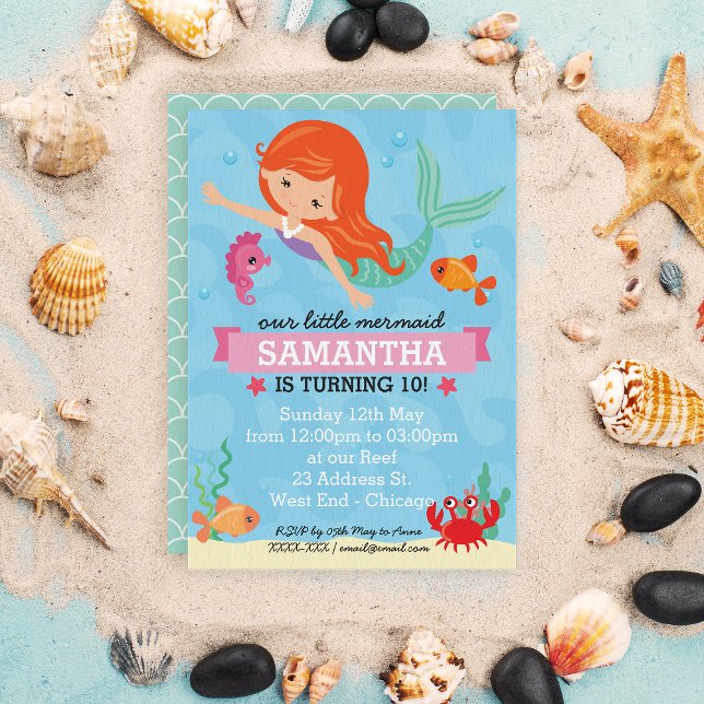 Convites Festa de aniversário Sereia (Your little sea princess can celebrate her big day with our super cute mermaid birthday invitation.)