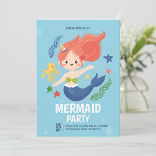 Convites Festa de Aniversário Sereia Aquarela Sob o Mar