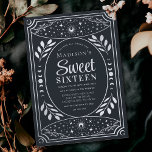 Convites Festa de aniversário Silver Tarot Witchy 16<br><div class="desc">Design elegante e moderno inspirado num cartão de tarô. Design não é folha de papel real. Você pode personalizar isso ainda mais clicando no botão "PERSONALIZAR". Correspondência de Itens em nosso compro para um tema completo de festa.</div>