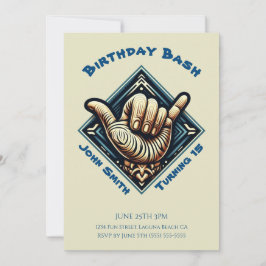 Convites Festa de Aniversário- Símbolo de Mão de Surfista-