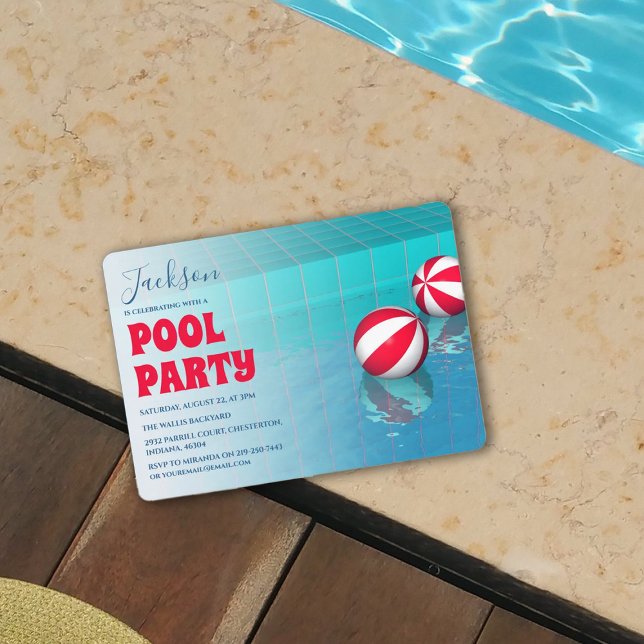 Convites Festa de Aniversário Simples na Piscina (Criador carregado)