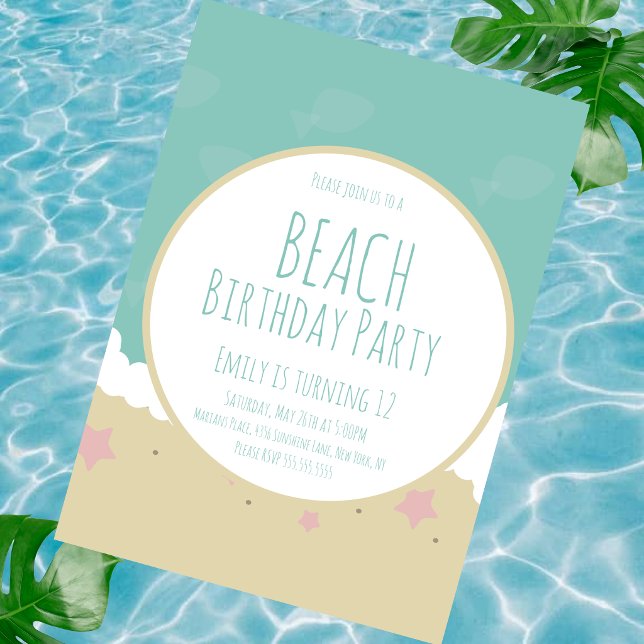 Convites Festa de Aniversário Simples na Praia Areia  (Criador carregado)