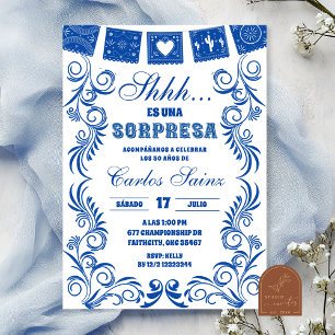 Convites Festa de Aniversário SORPRESA Talavera Azul Espanh
