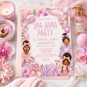 Convites Festa de Aniversário Spa-Jama Rosa Roxo para Menin