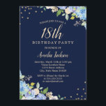 Convites Festa de aniversário Sparkle Floral Blue 18th<br><div class="desc">Convites florais mais bonito na Loja Little Bayleigh!</div>