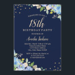 Convites Festa de aniversário Sparkle Floral Blue 18th<br><div class="desc">Convites florais mais bonito na Loja Little Bayleigh!</div>