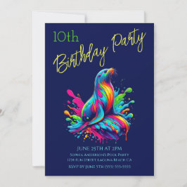 Convites Festa de Aniversário - Splash do Leão-Marinho Colo