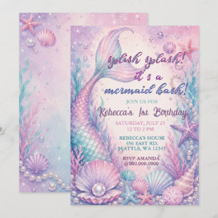 Convites Festa de Aniversário Splash Splash Mermaid Bash