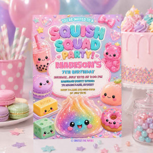 Convites Festa de Aniversário Squishy Arco-Íris Glitter