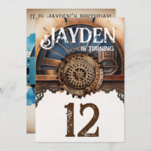 Festa de aniversário Steampunk Dourada azul