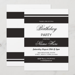 Convites Festa de aniversário Stripe Black & White Invite 