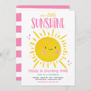 Convites Festa de aniversário Sunshine Rosa Nosso Pequeno S