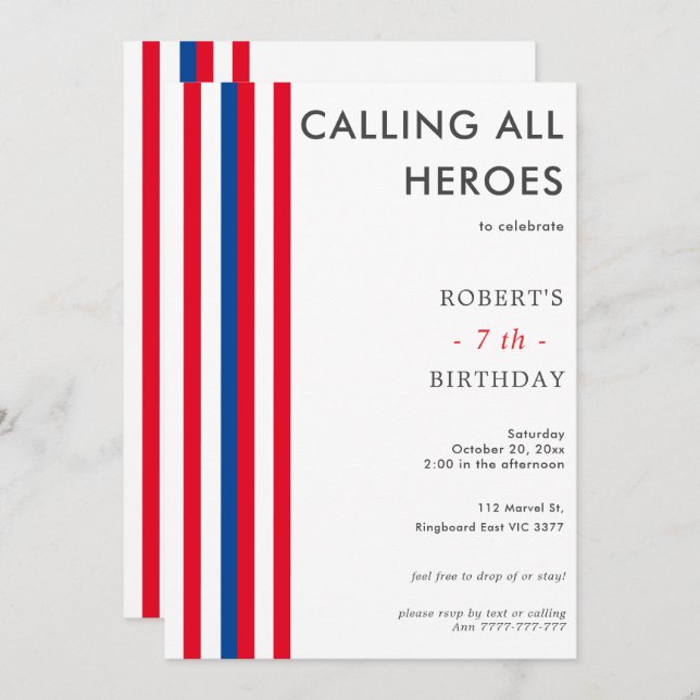 Convites Festa de aniversário SuperHero inspirada por Histó (Frente/Verso)