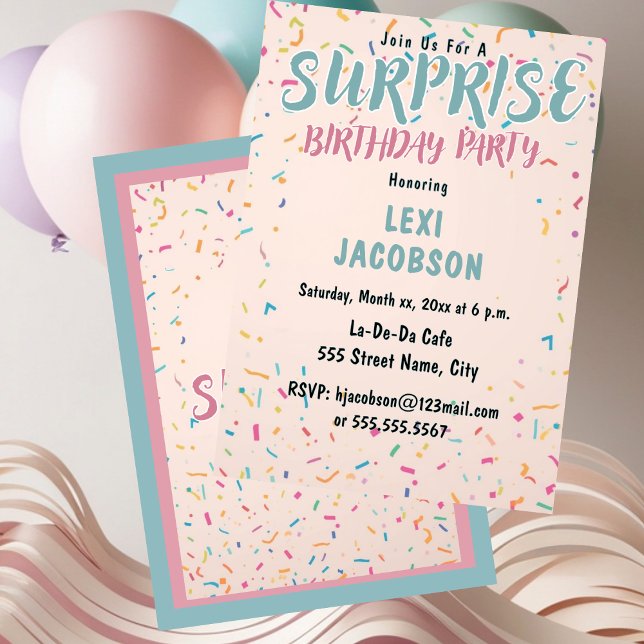 Convites Festa de Aniversário Surpresa Colorida (Colorful Surprise Birthday Party Invitation)