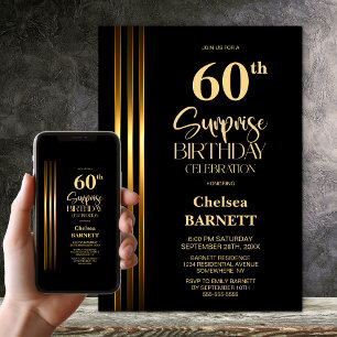 Convites Festa de Aniversário Surpresa de 60 anos Preta com