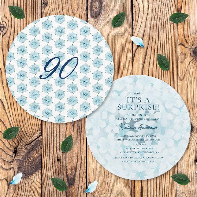 Convites Festa de Aniversário Surpresa de 90 anos com Hortê (Front and Back)