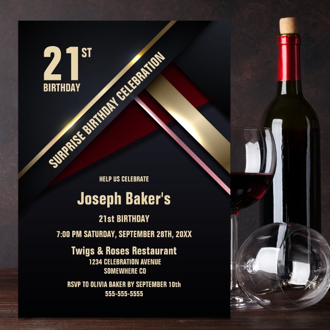 Convites Festa de aniversário Surpresa do tipo Dourado 21 r (Criador carregado)