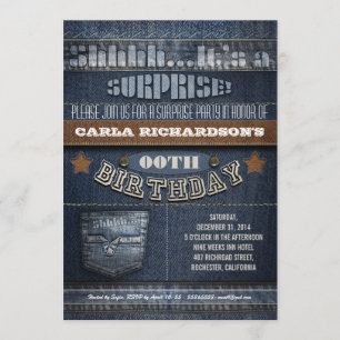 Convites festa de aniversário surpresa moderna do denim