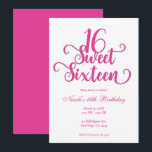 Convites Festa de Aniversário Sweet 16 Branco e Rosa<br><div class="desc">Personalize para o seu evento.</div>