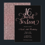 Convites Festa de Aniversário Sweet 16 com Brilho Preto e R<br><div class="desc">Personalize para o seu evento.</div>