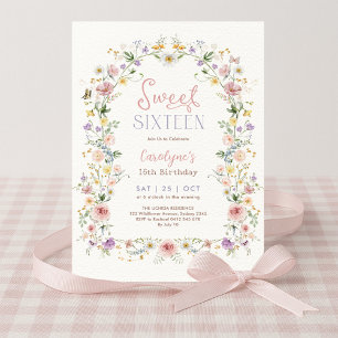 Convites Festa de Aniversário Sweet 16 Pastel Floral Meadow