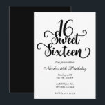 Convites Festa de Aniversário Sweet 16 Preto e Branco<br><div class="desc">Personalize para o seu evento.</div>