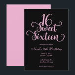 Convites Festa de Aniversário Sweet 16 Preto & Rosa Bubbleg<br><div class="desc">Personalize para o seu evento.</div>