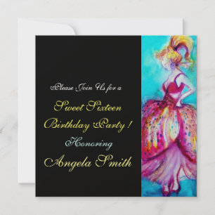 Convites FESTA DE ANIVERSÁRIO SWEET 16 Rosa Azul Turquesa P