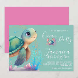 Convites Festa de Aniversário Tartaruga Aquarela Oceano Pra