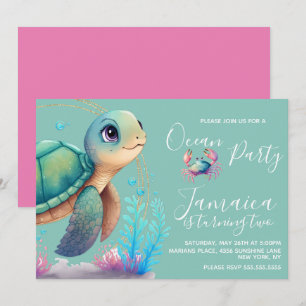 Convites Festa de Aniversário Tartaruga Aquarela Oceano Pra