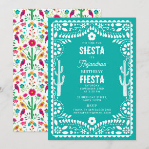 Convites Festa de Aniversário Teal Floral Tradicional Mexic