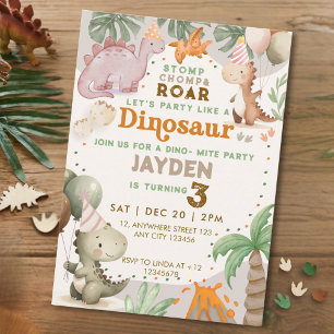 Convites Festa de Aniversário Tema Dinossauro Fofo Pastel