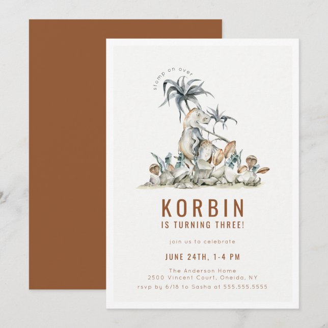 Convites Festa de aniversário Tema Dinossauro Pré-Histórica (Frente/Verso)