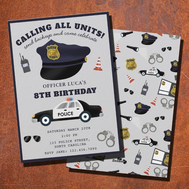 Convites Festa de Aniversário Tema Polícia Policial (Police Themed Policeman Cop Birthday Party Invitation)