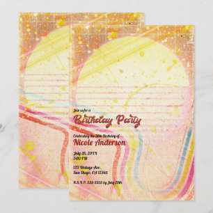 Convites Festa de Aniversário Tema Retro Vintage Amarelo do